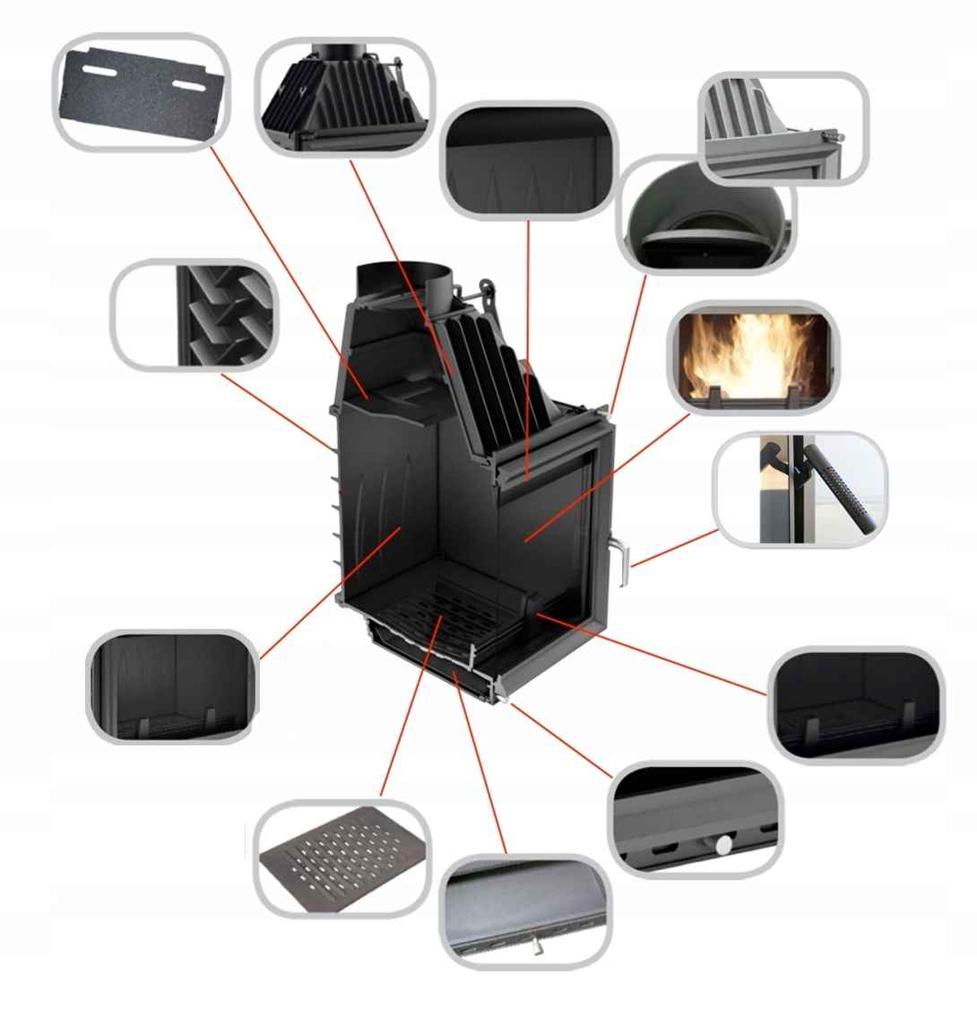 Wkład kominkowy kominek ANTEK 10 kW Ø 180 DECO Szerokość 597 mm