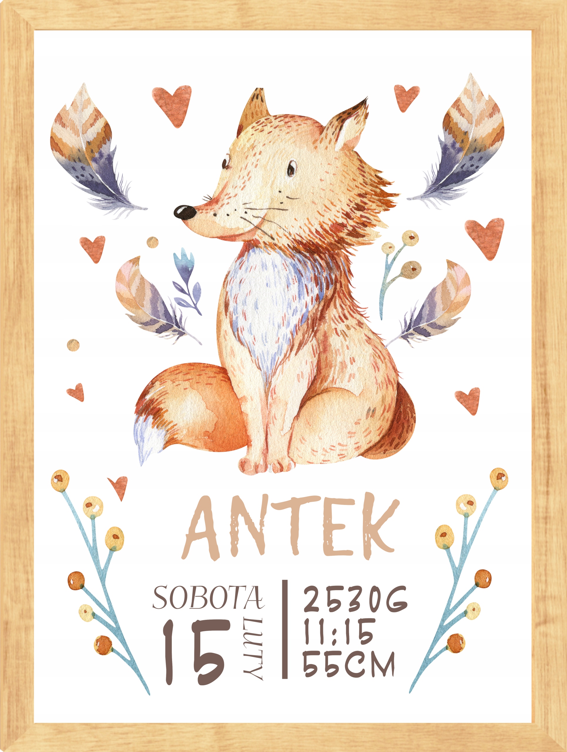

Metryczka lisek ,plakat boho na ścianę