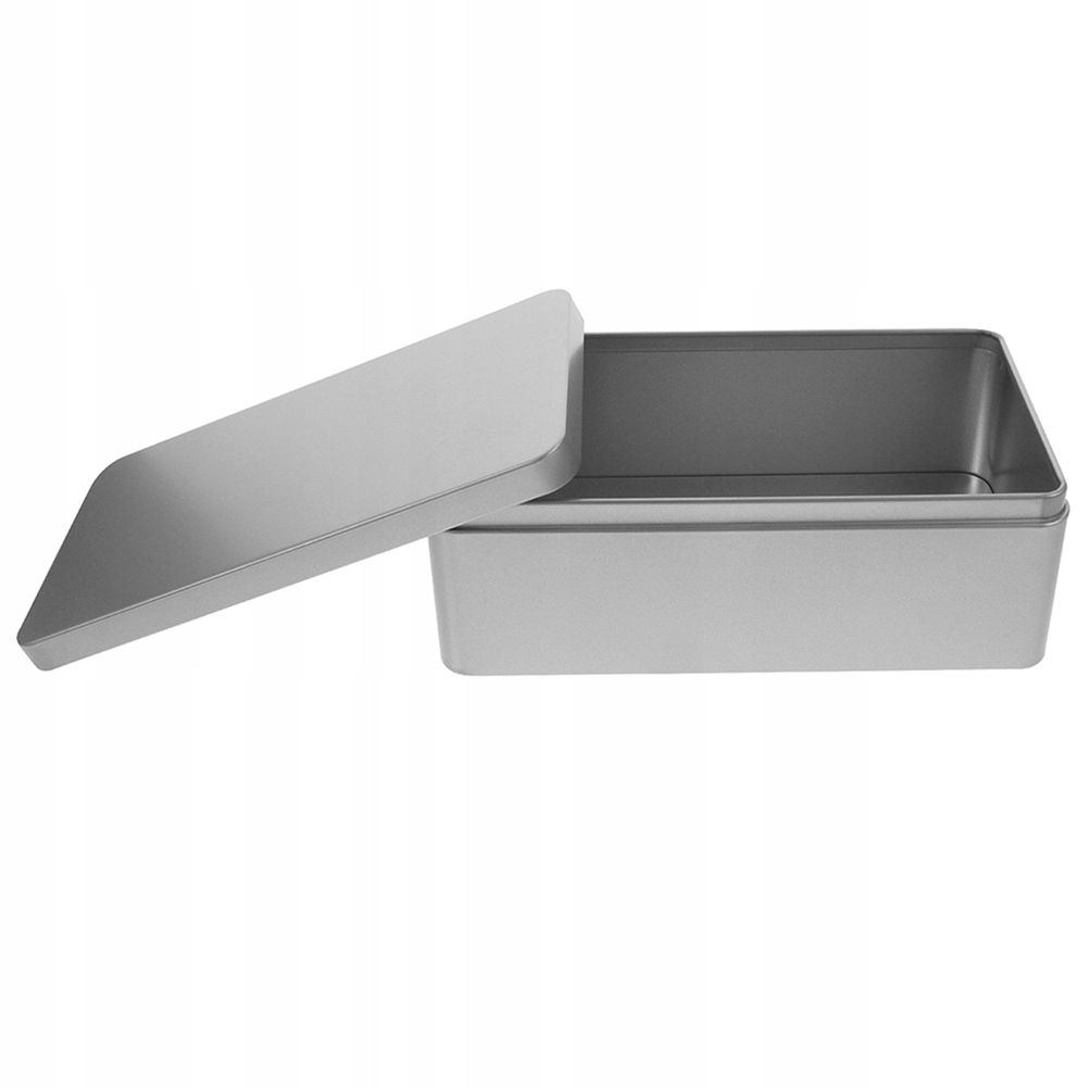 Duży blaszany pojemnik z blachy białej. Metalowe wieczka do puszek