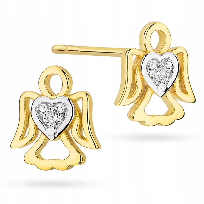 Złote kolczyki 333 Aniołki z Cyrkoniami