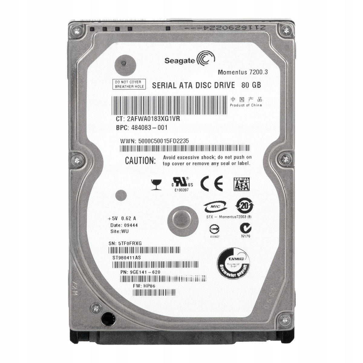 Seagate Moment 7200.3 80GB 7.2K 16MB Sata II 2.5'' ST980411AS