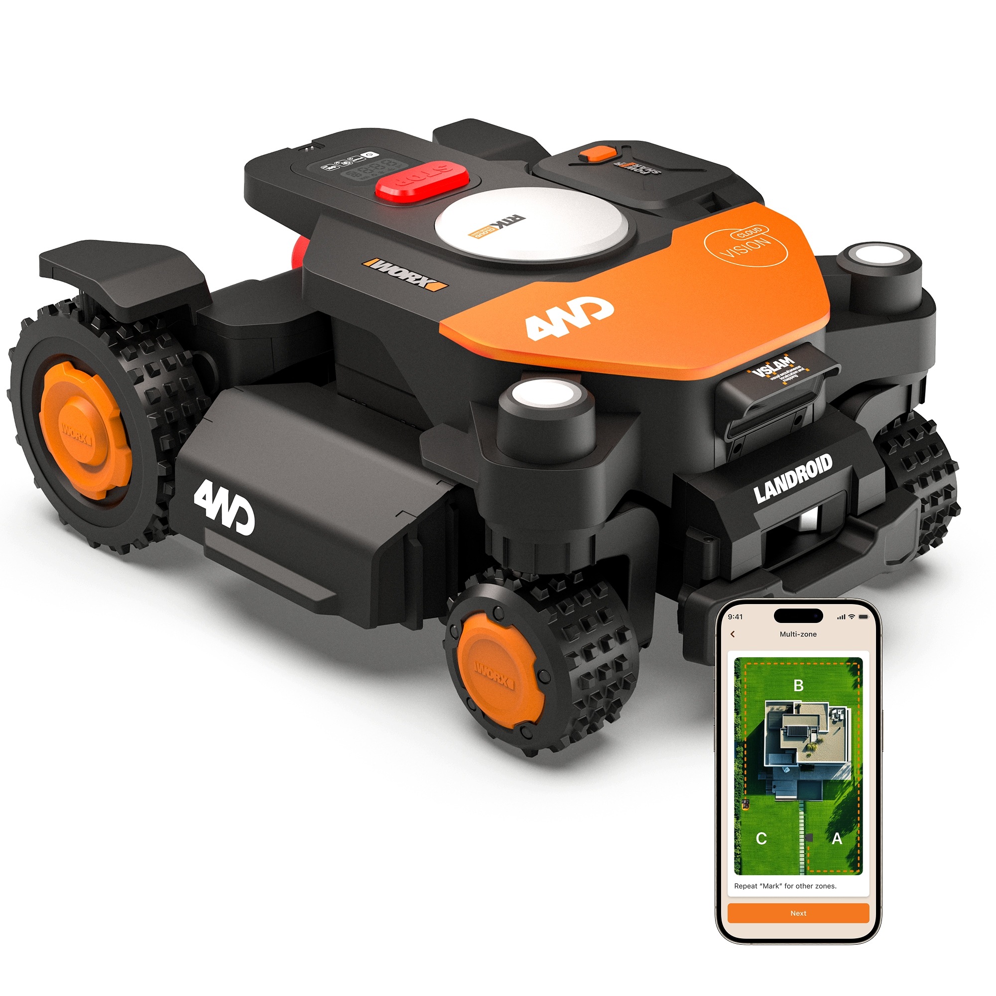 Robot koszący bez kabla Worx Vision Cloud 4WD 4X4 Rtk V-slam 600 m² WR340E
