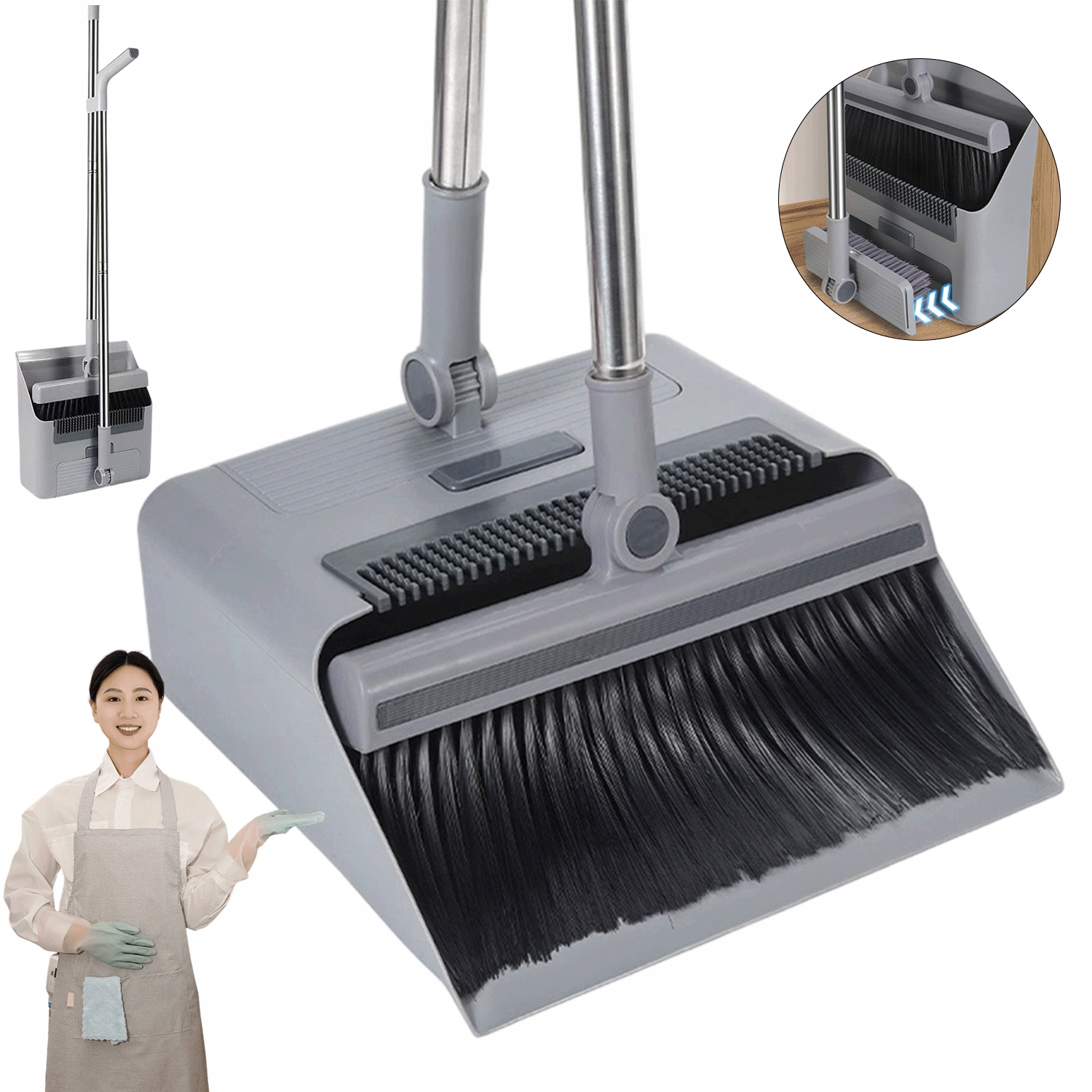 Sada Na Úklid Metly S Lněnou Lopatkou Bez Naklánění, Skládací