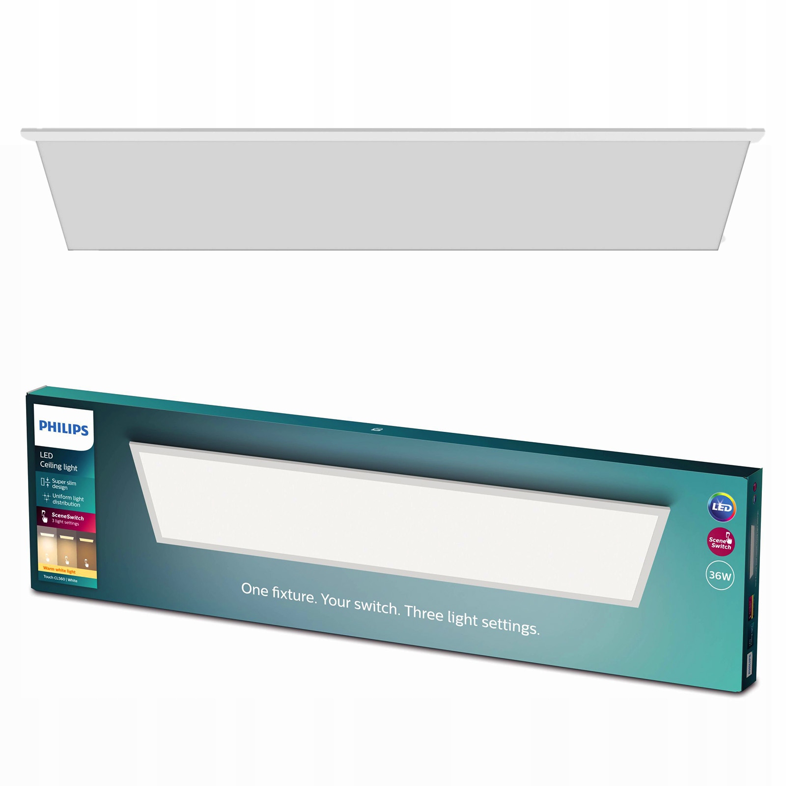 Led panel 120x30 36W 3300lm 2700K SceneSwitch Biely Touch Philips