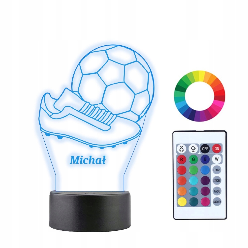 

Lampka Nocna 3D Led Piłka Nożna Korki Imię Grawer