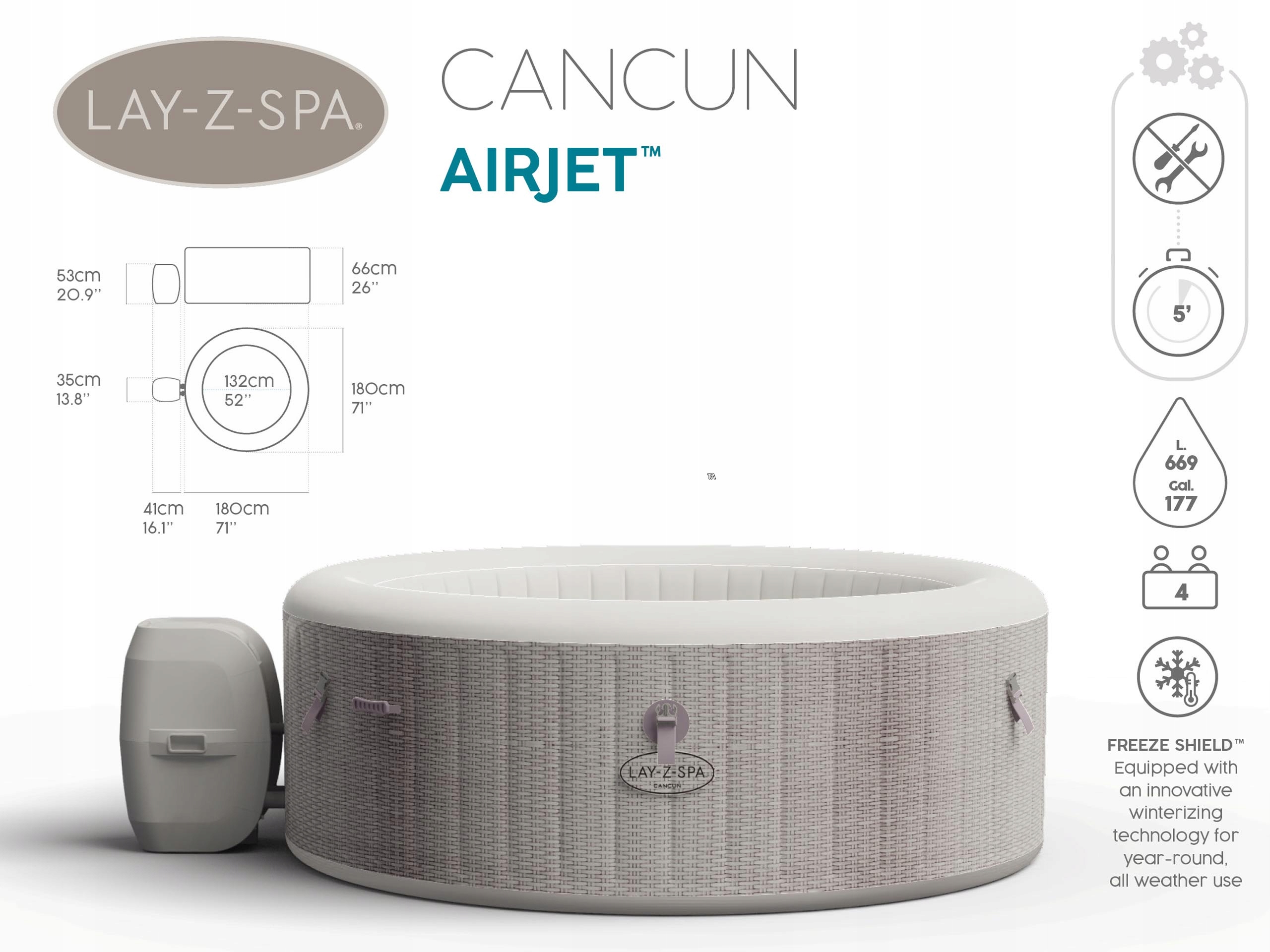 DMUCHANE HYDROMASAŻ BESTWAY Lay-Z SPA 4-os BASEN Kod producenta 60003