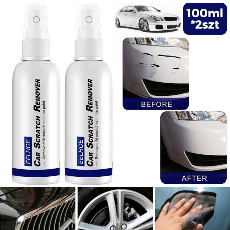 2x Butelki Lakier samochodowy usuwanie zarysowań Spray 100ml