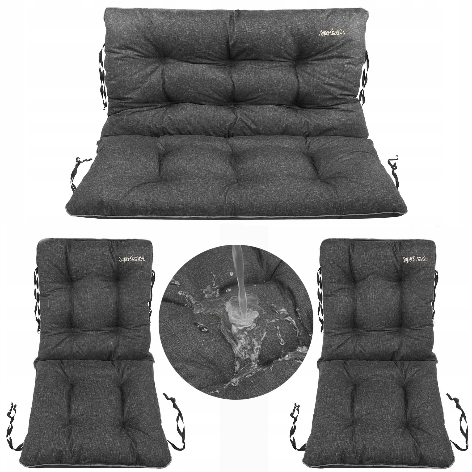 Sada zahradních polštářů na lavičku a židli 100x60x50 ratan 2+1 Černý Len