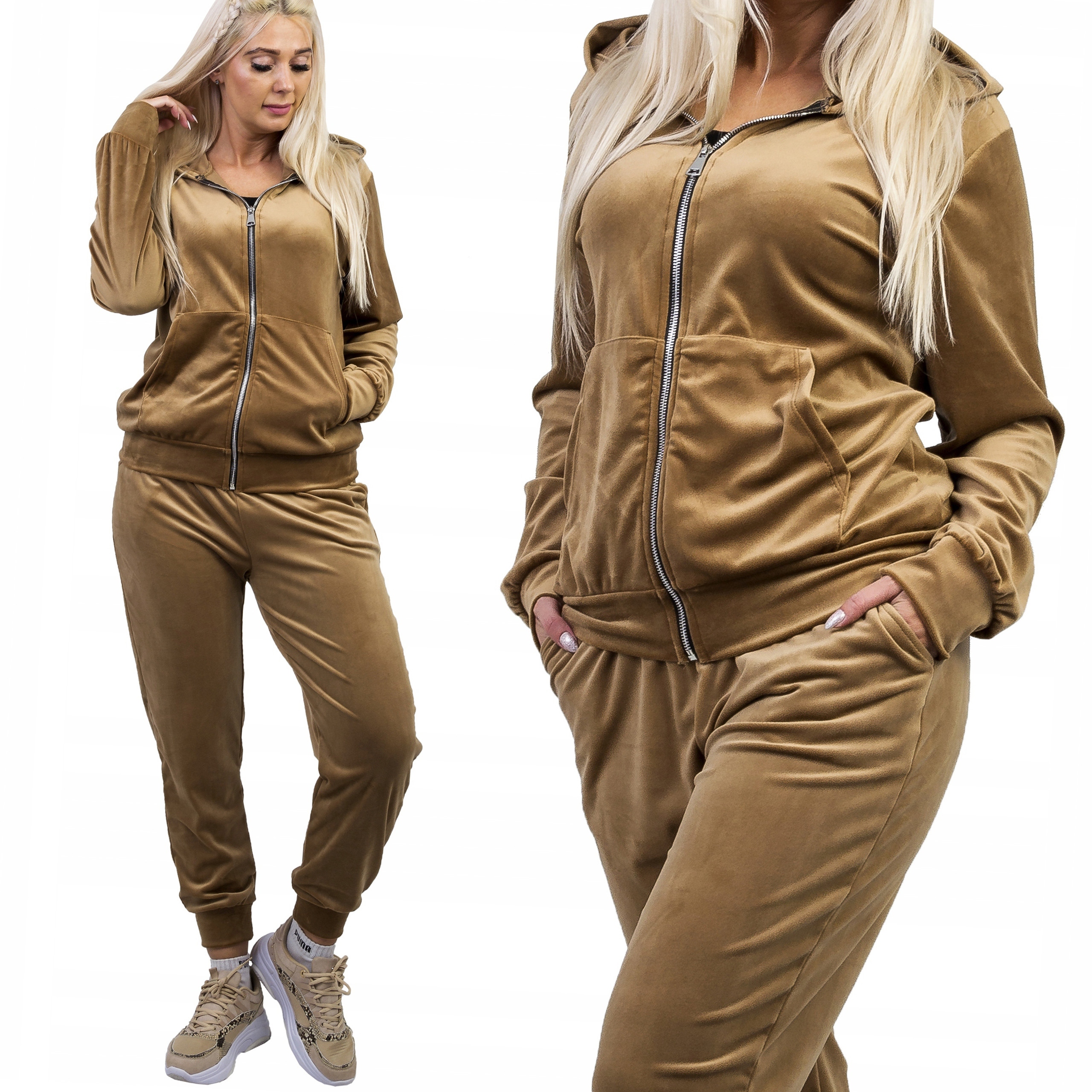 Z405 Teplákovka Welur S Kapucí Camel vel. 52 (6XL)