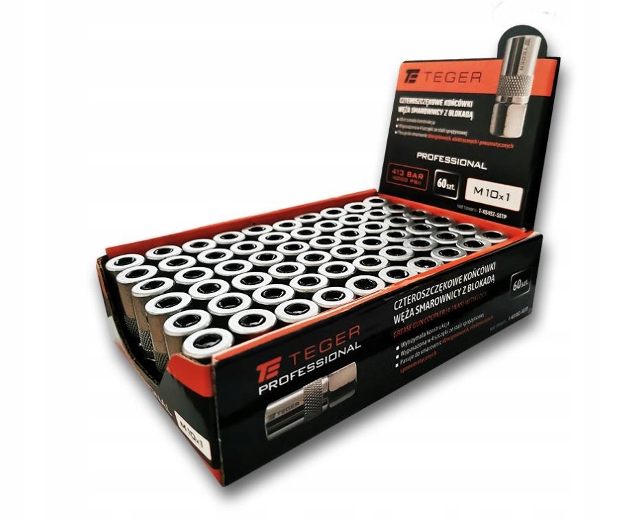 Sada v expozitoru čtyřčelisťových konců mazací hadice s aretací