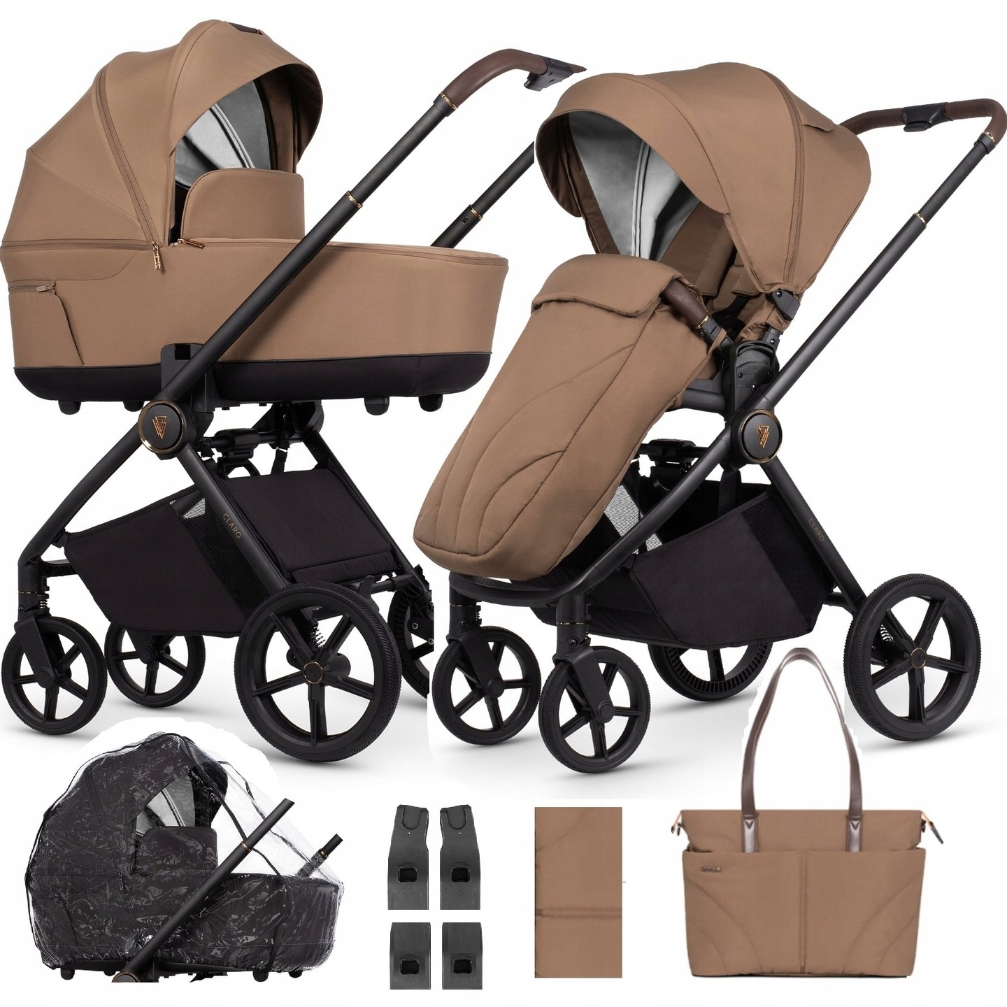 Venicci Claro wózek 10,7kg 2w1 +torba+pokr+okrycie+m+f+m+adap Caramel brown