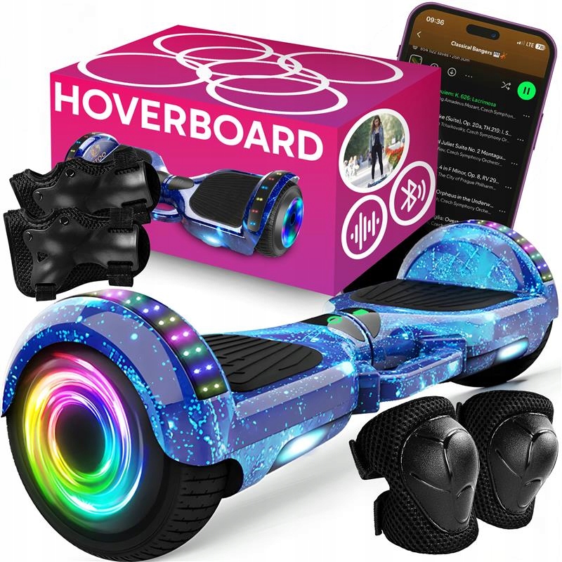 Hoverboard Deskorolka Elektryczna Led Deska Głośniki Bt 10 Cali Ochraniacze