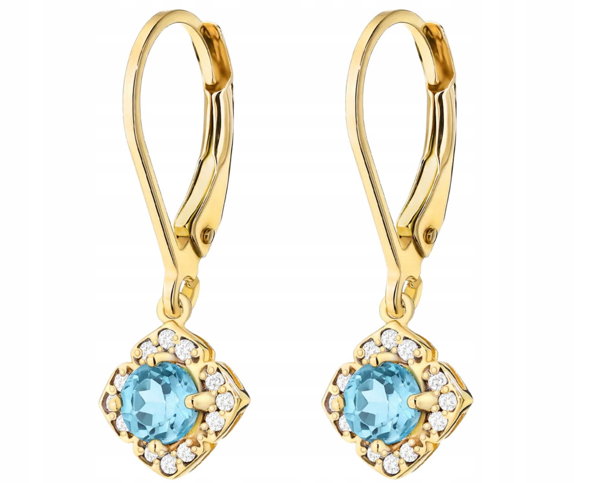 Zlaté Náušnice Tyrkysový Topaz A Brilianty Zlato 585 Jako Dárek