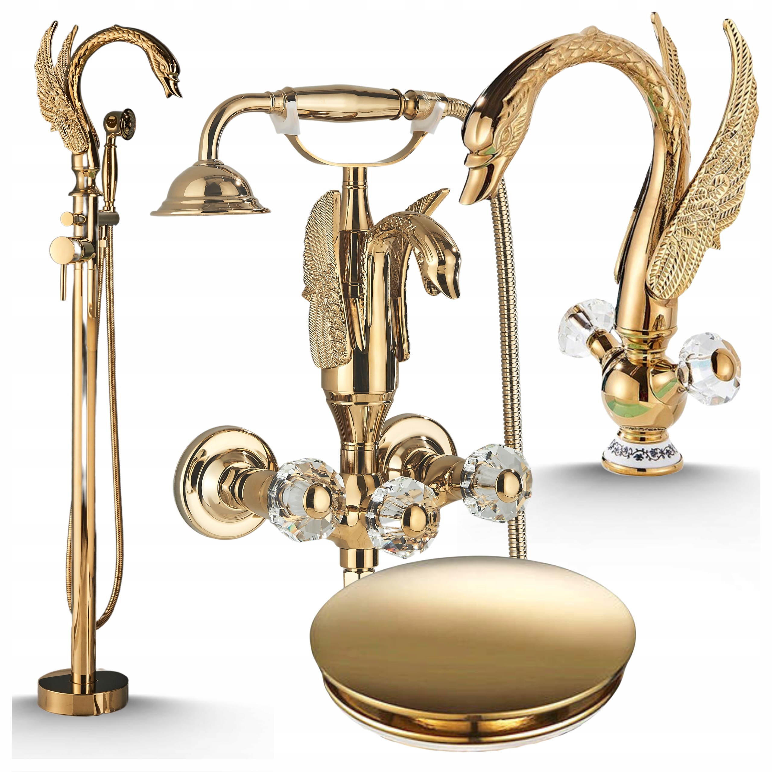 Vaňová sprchová batéria Sada Do Kúpeľne Zlatá Umývadlová Labuť
