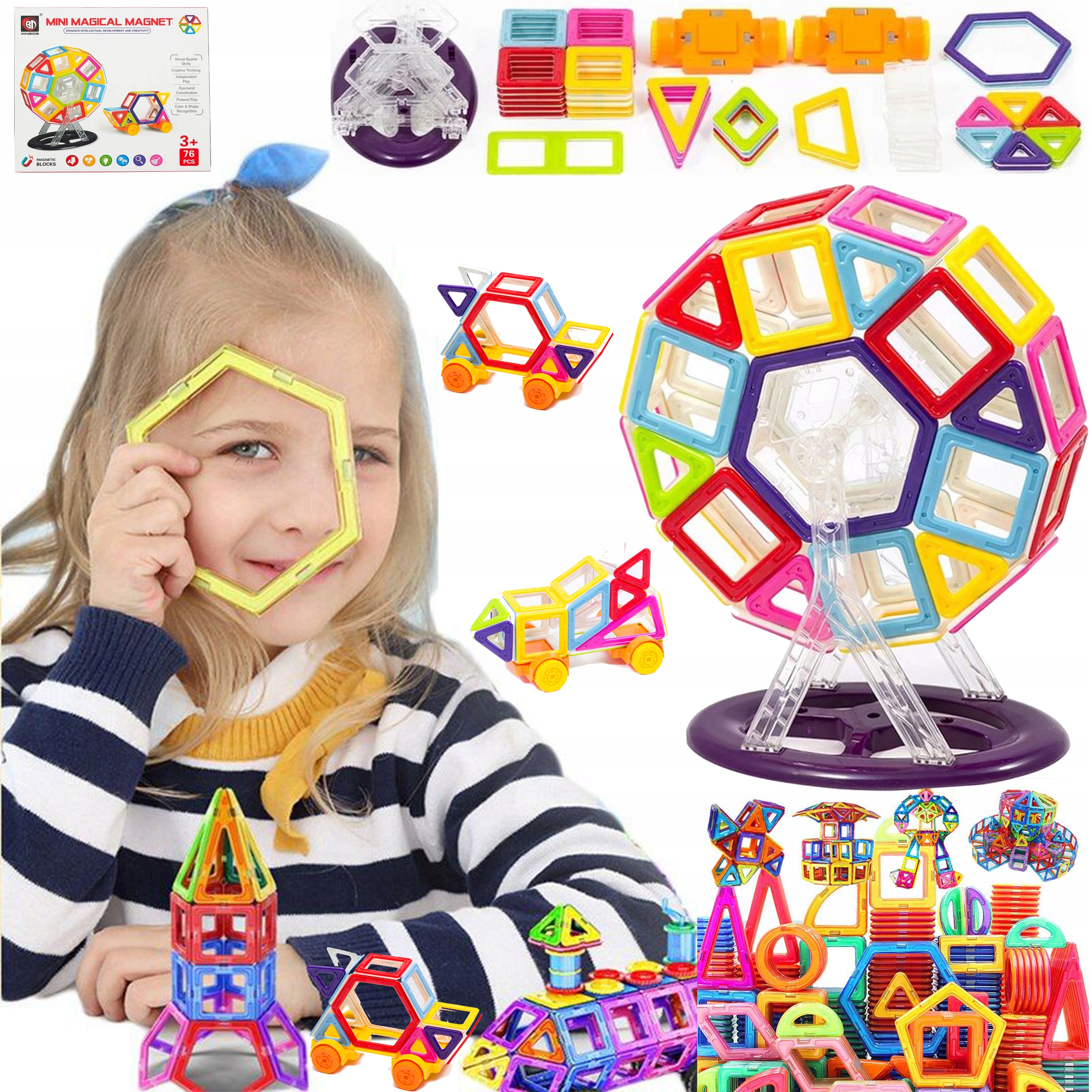 KLOCKI MAGNETYCZNE KONSTRUKCYJNE DUŻY ZESTAW 76EL.