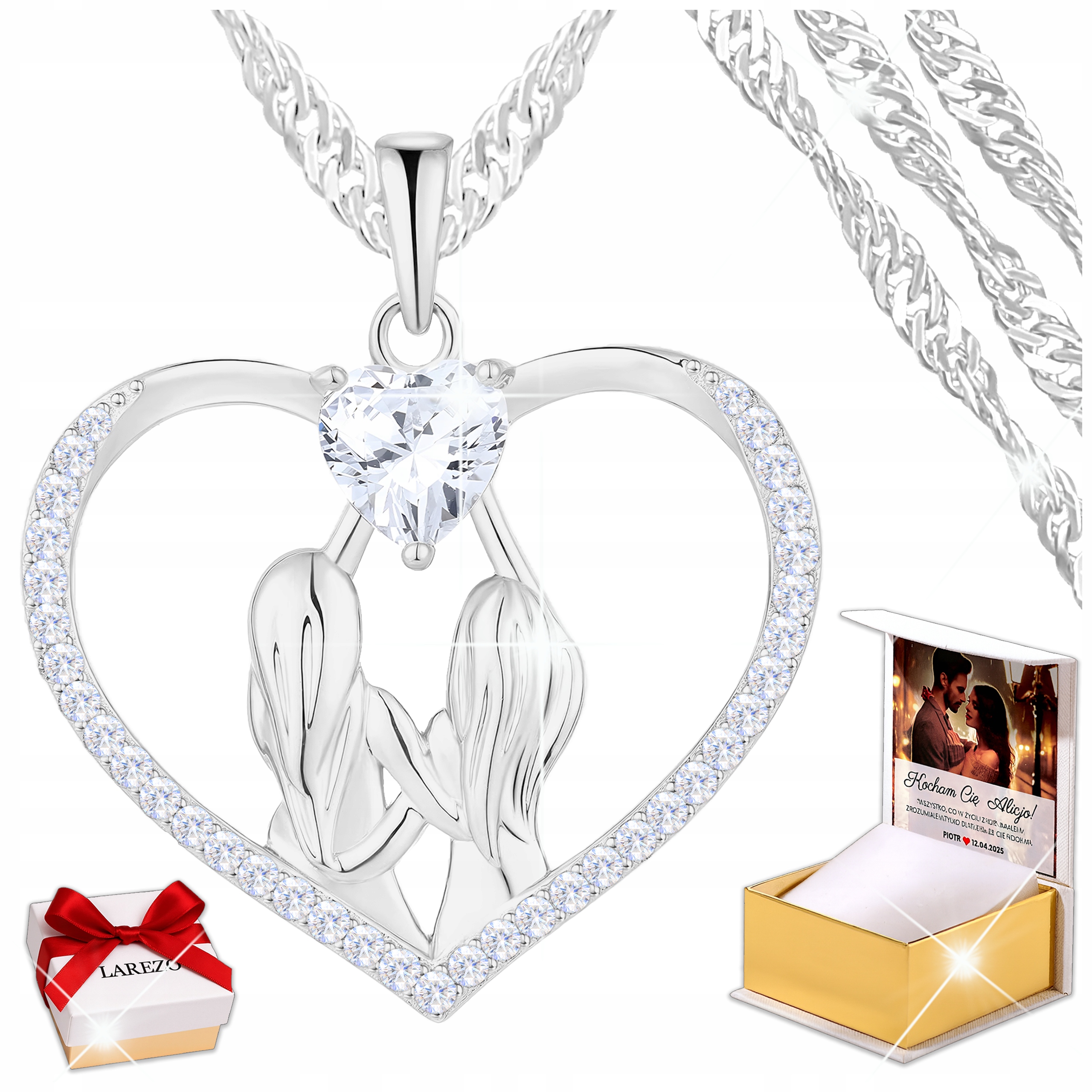 Naszyjnik Srebrny Przyjaciółki Kryształowe Serce Para Best Friends Nadruk