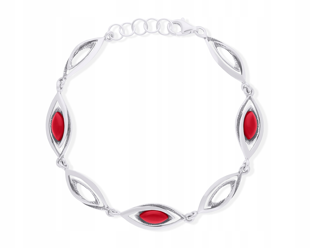 Dámský stříbrný náramek s červeným korálem Stříbro ryzost 925