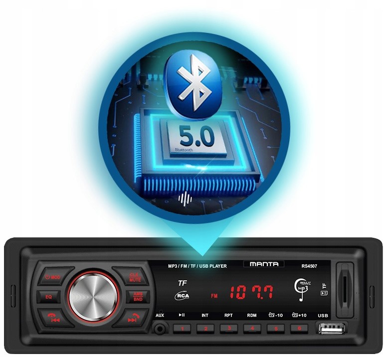 RADIOODTWARZACZ RADIO SAMOCHODOWE BLUETOOTH 1 DIN USB AUX SD MANTA MIKROFON Model RS4507