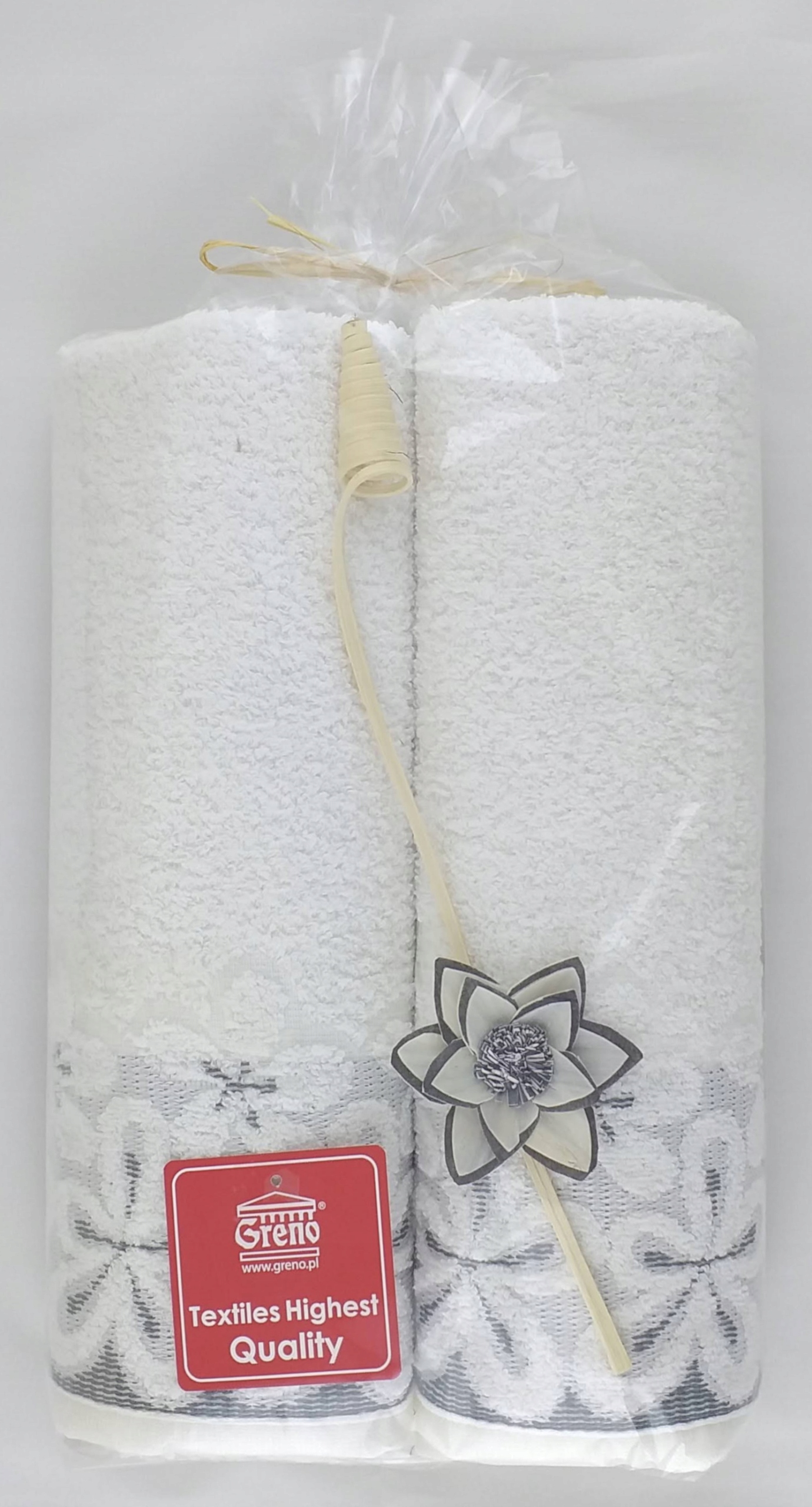 Komplet 2 ręczników Bella 50x90 70x140 celofan Greno biały Kod producenta Upominek Bella