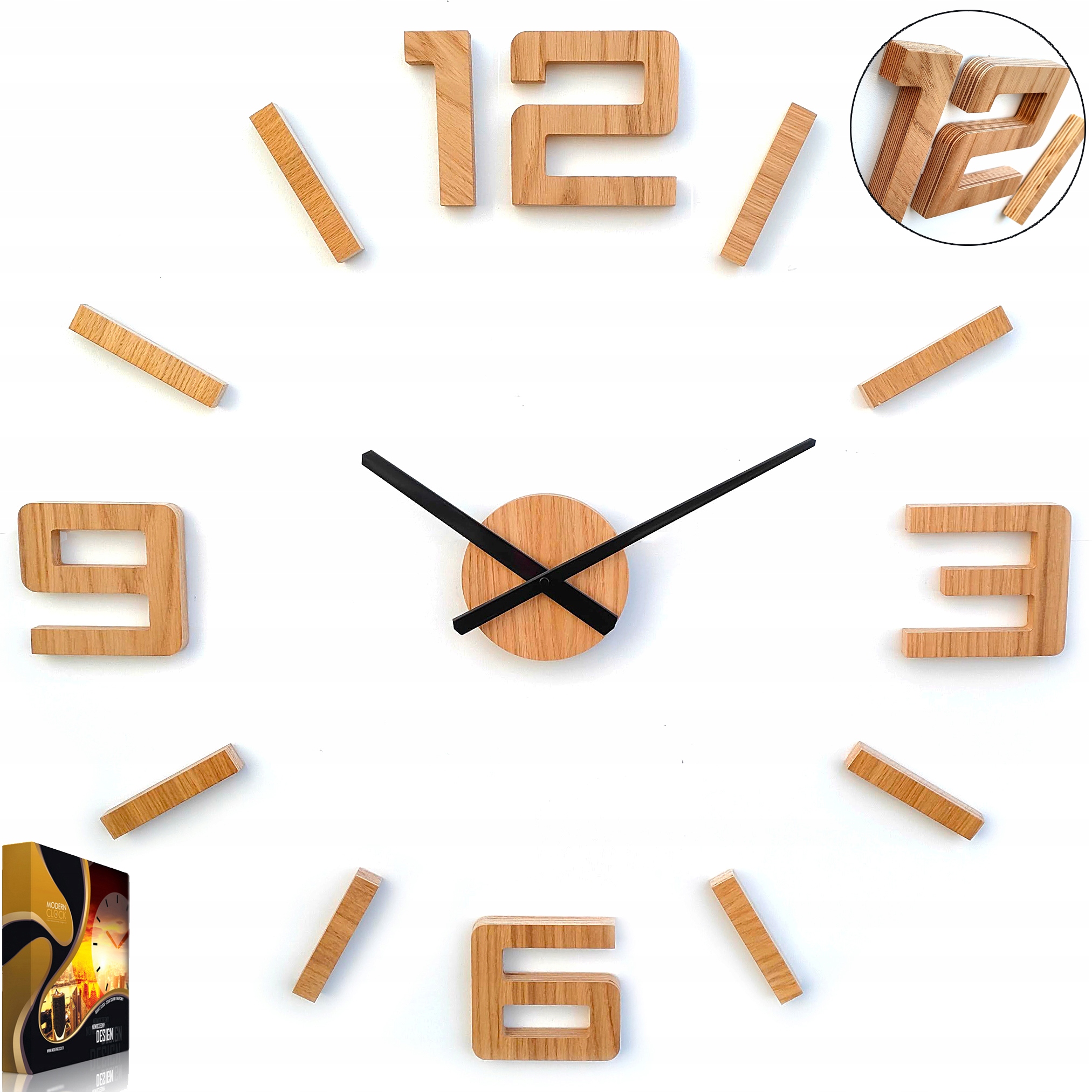 Dřevěný nástěnný hodinový stroj z dubu nalepovací velký 75 cm do obývacího pokoje Lotos