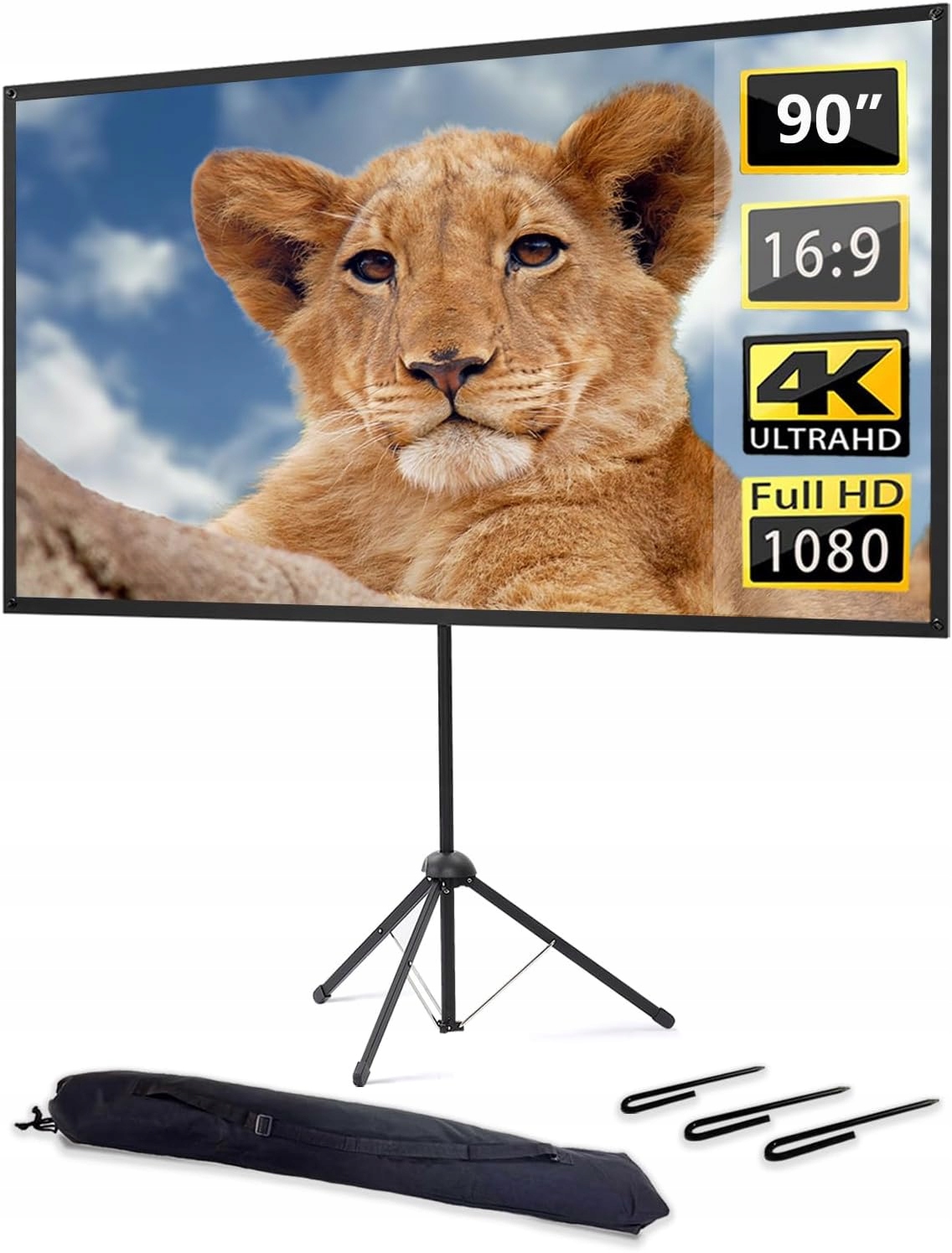 Ekran Projekcyjny 90 cali 16:9 ze Stojakiem i Pokrowcem