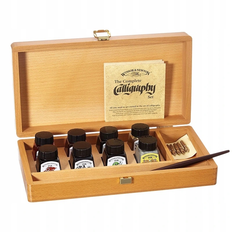 Kaligrafická sada Winsor & Newton Drawing Ink, 15ks Complete Set v dřevěné