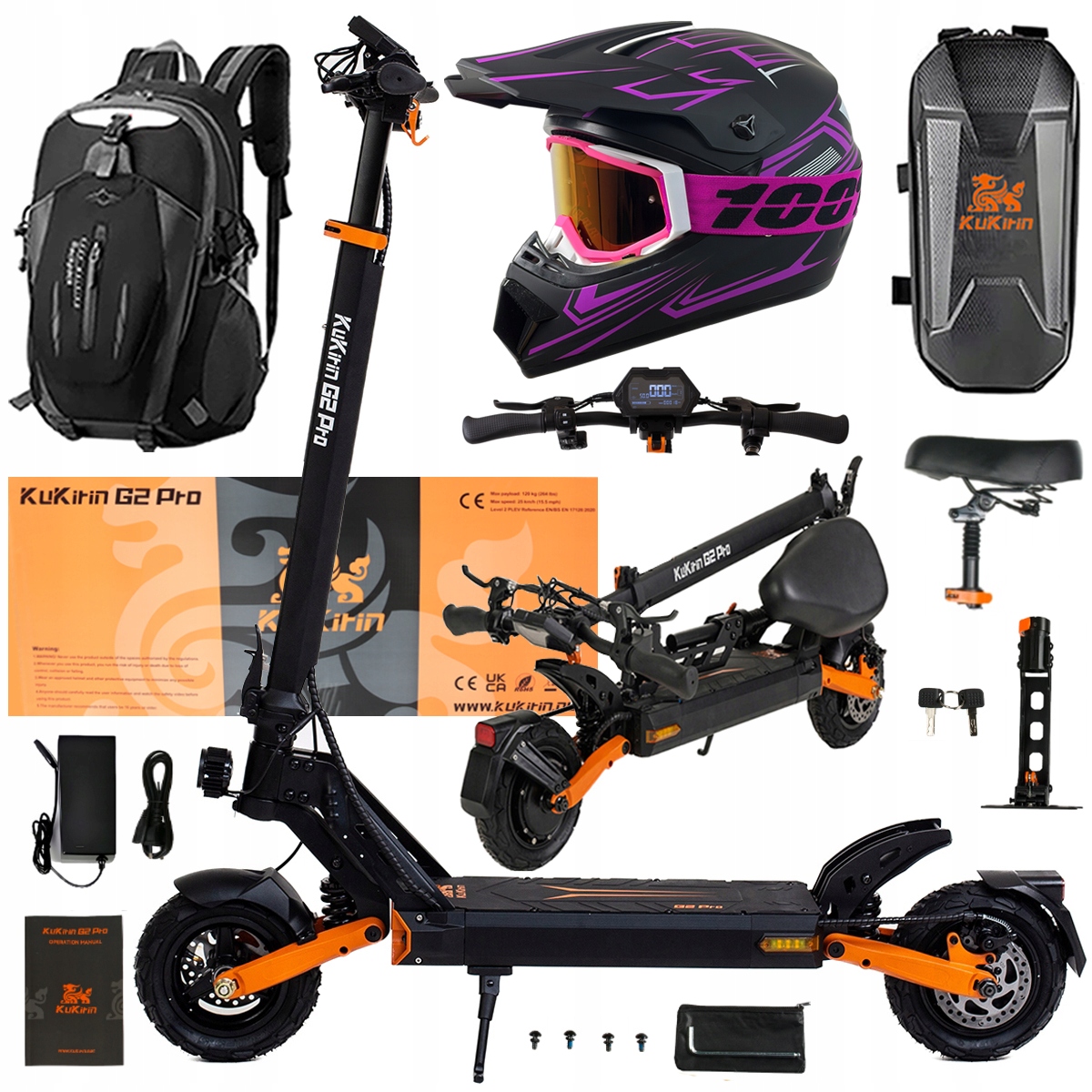 Składany Pojazd Elektryczny Kukirin G2 Pro 1000W 48V 15.6AH 45KM/H +Prezent
