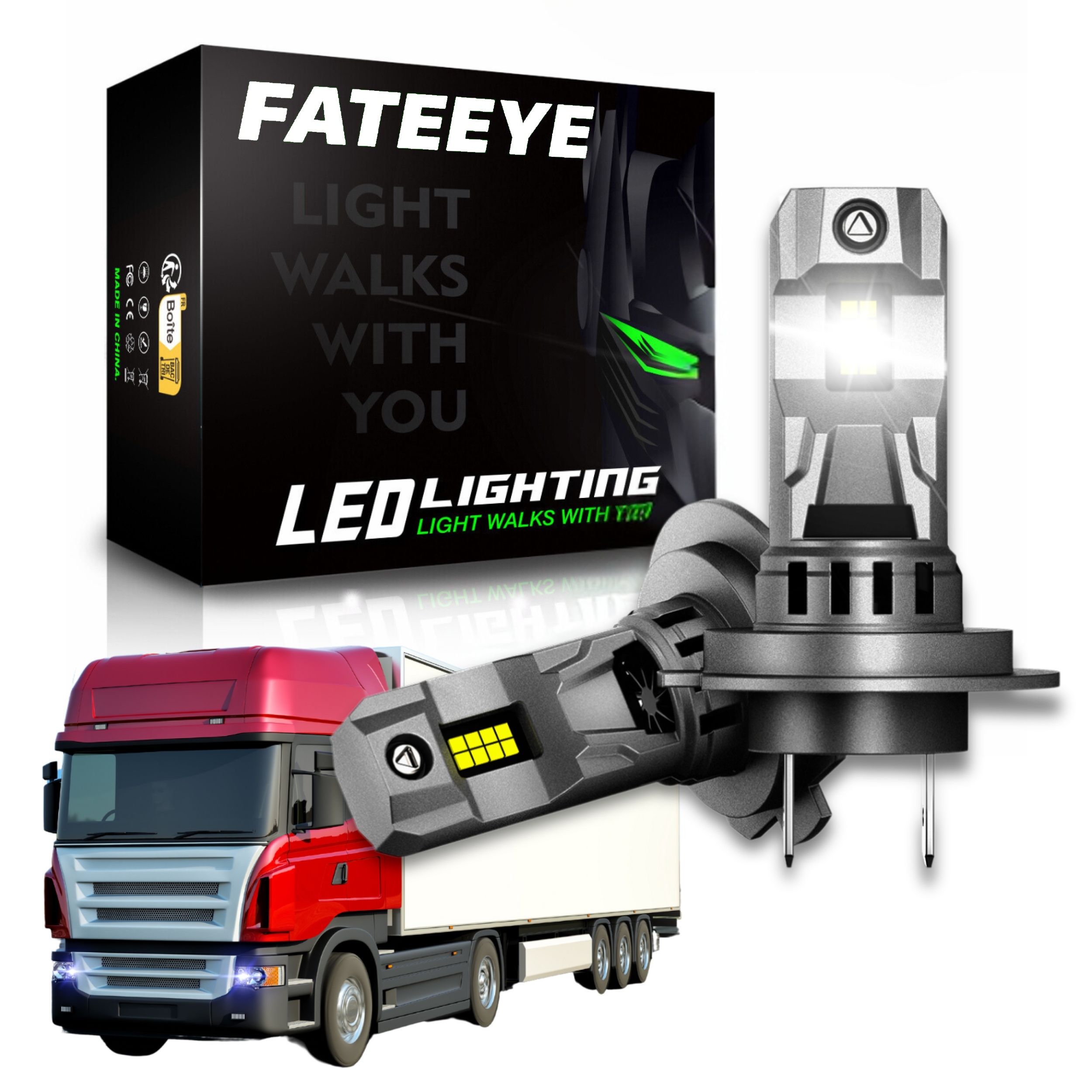 Żarówki Led H7 24V Tir Ciężarówka Fateeye 1:1 Bez Adapterów Białe 6500K