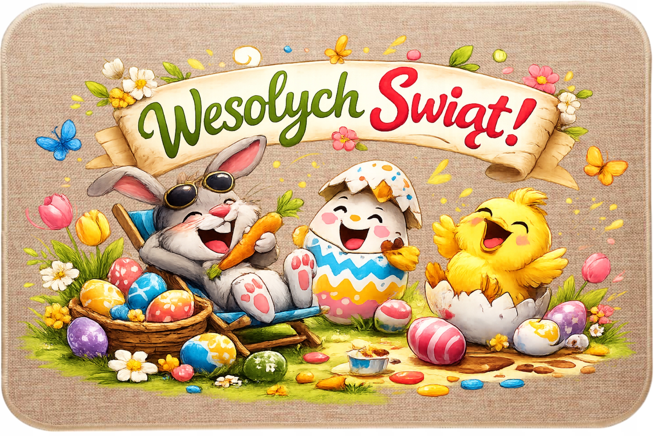 Lněná rohožka pod dveře Velikonoce Vtipná rohožka Vzor2