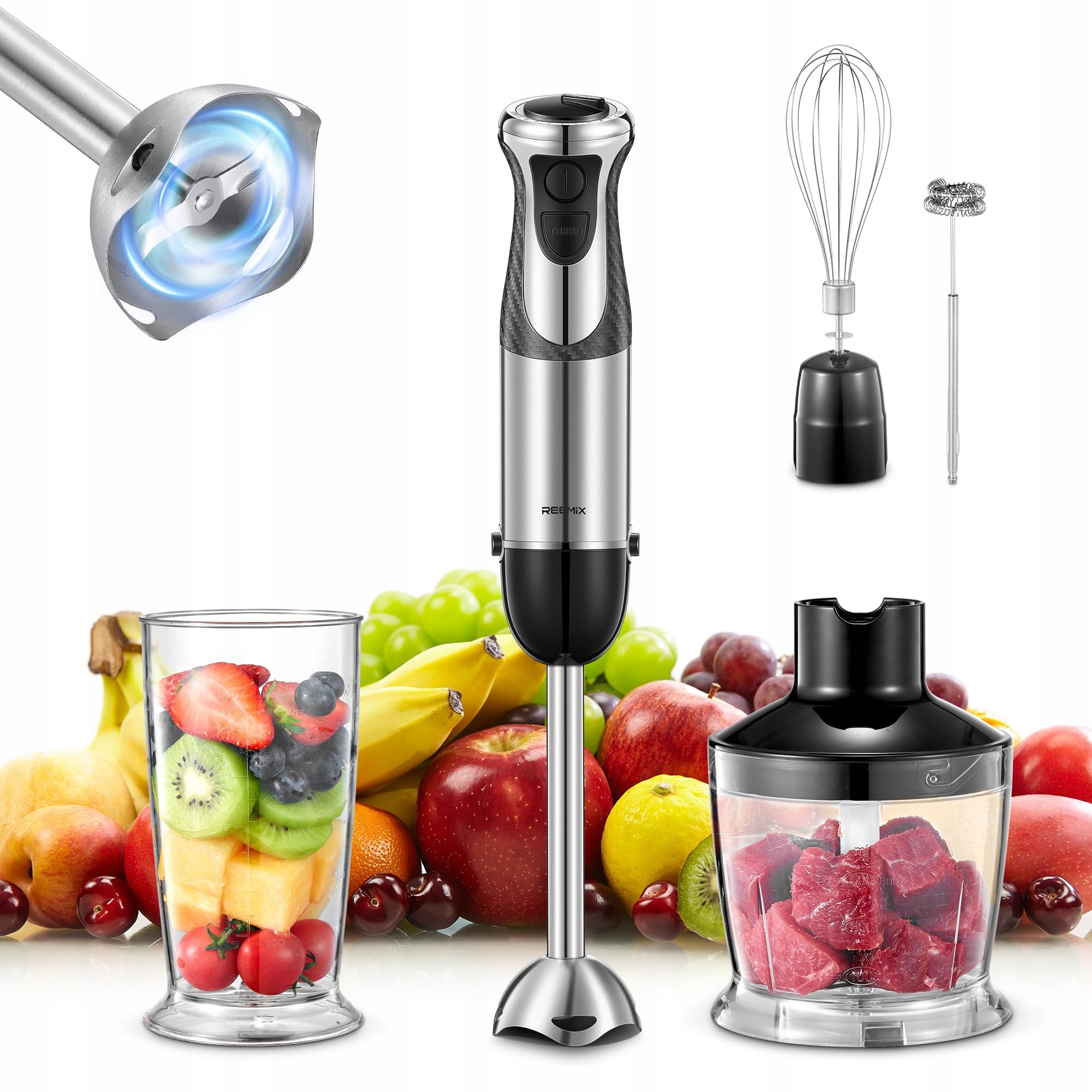 Reemix: STABMIXER 5W1 Blender Ręczny 1000W 12 Prędkości Turbo