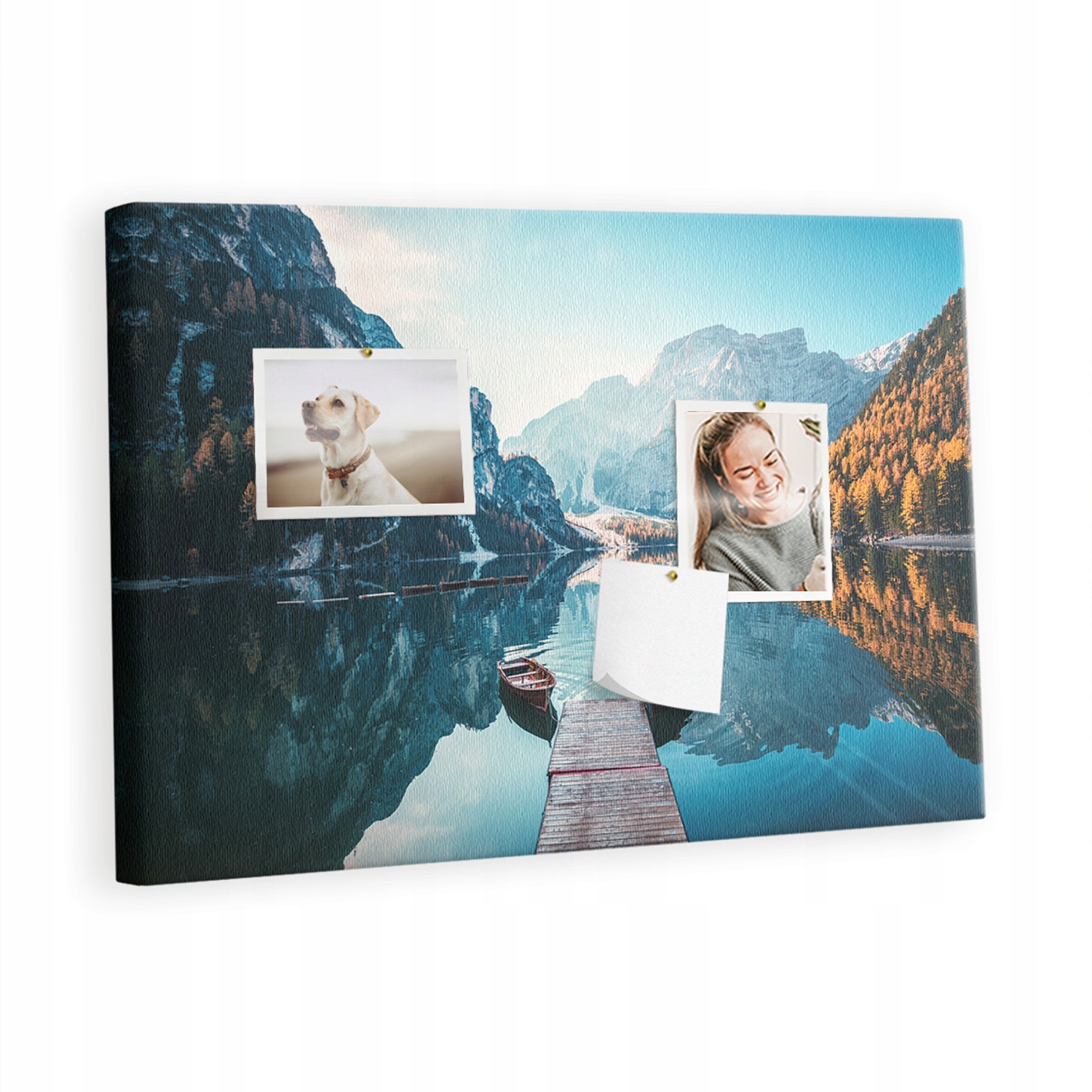 Korkový obraz na vzpomínky a fotografie Lodě na jezeře 60x40 cm připínáčky