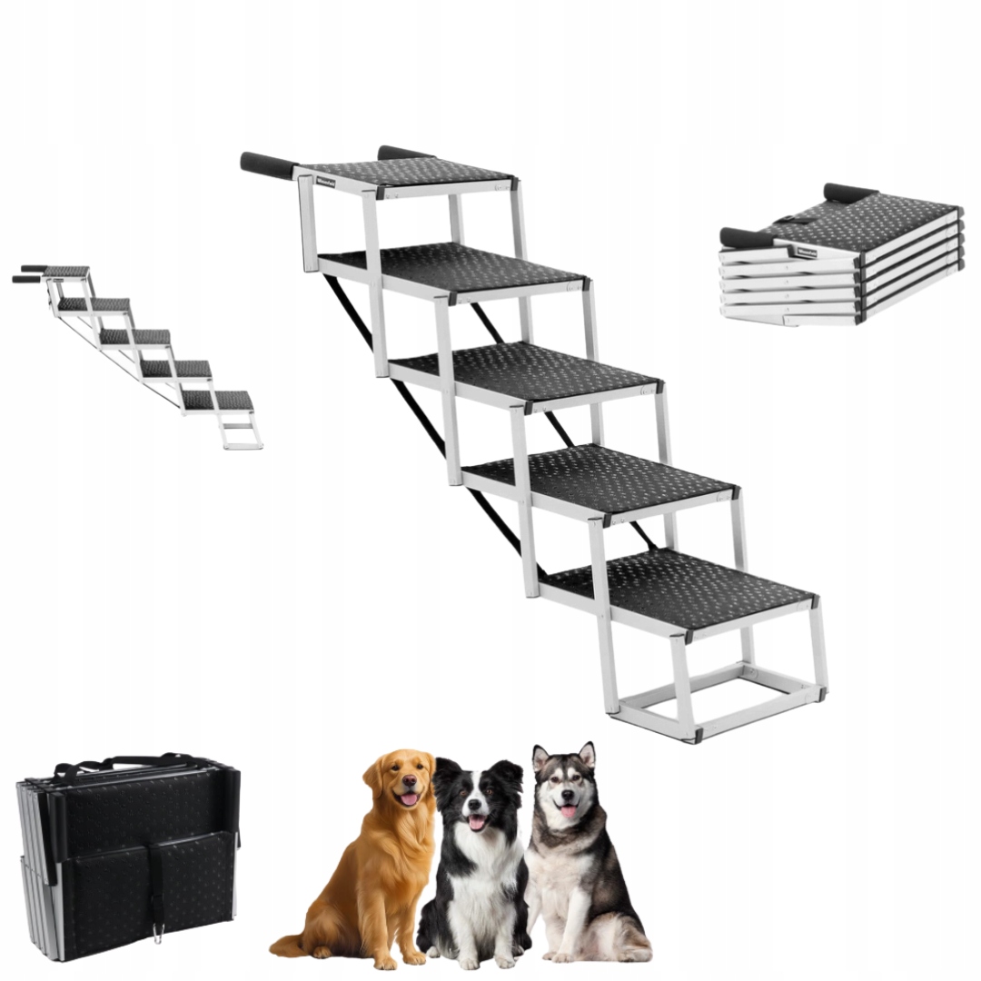 Levně Schody Pro Psa Do Auta 5 Stupňů, Hliníkové, Silné, Do 80 Kg