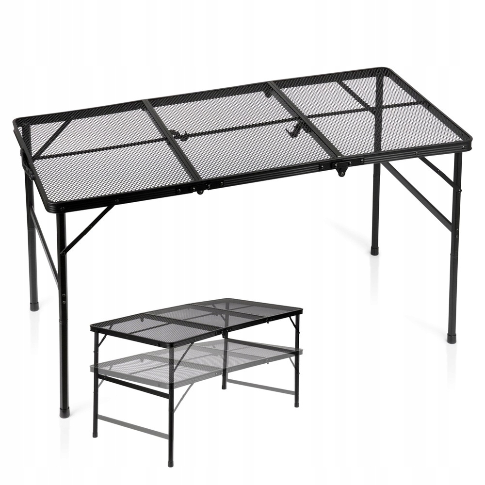 Stół turystyczny składany aluminiowy czarny 2w1 120x60x37/66 cm