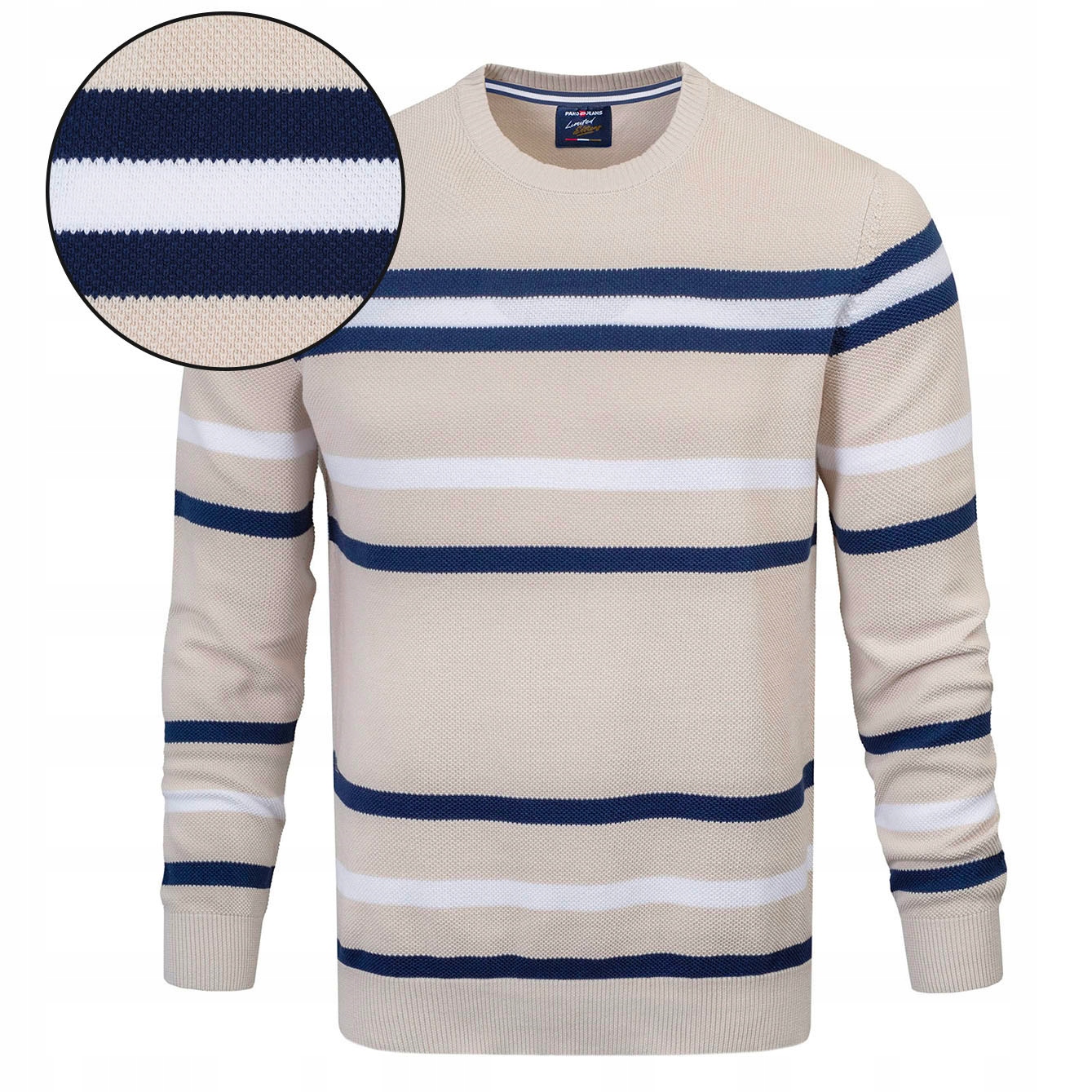 Elegantní pánský Béžový Svetr s Pruhy Klasický Bavlněný M Pako Jeans