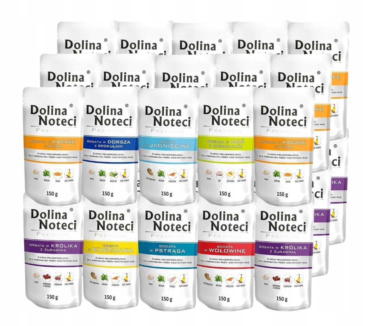 Vlhké krmivo pro psy Dolina Noteci Premium MIX 30x150g 8 příchutí