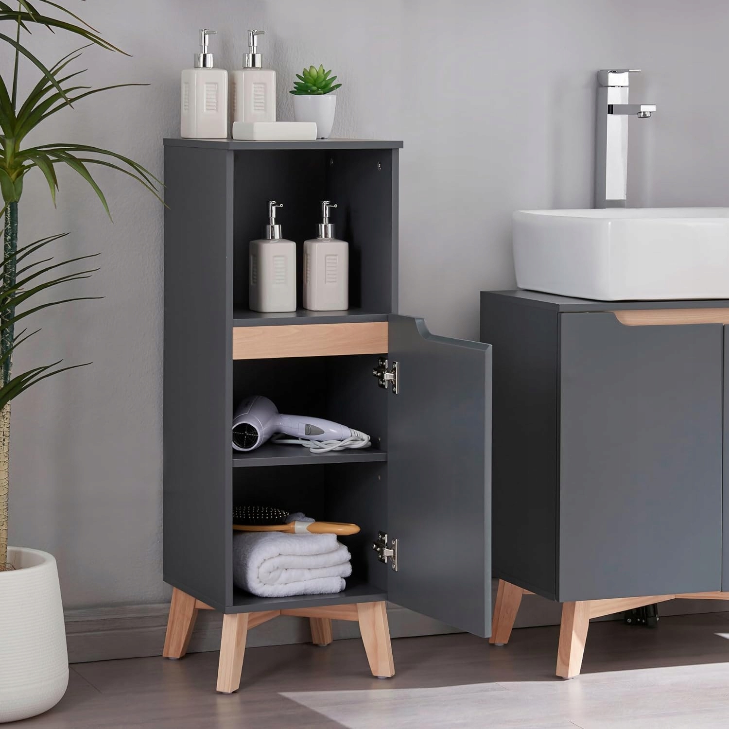 SZAFKA ŁAZIENKOWA STOJĄCA PÓŁKA SŁUPEK DO ŁAZIENKI SZARY Szerokość mebla 30 cm