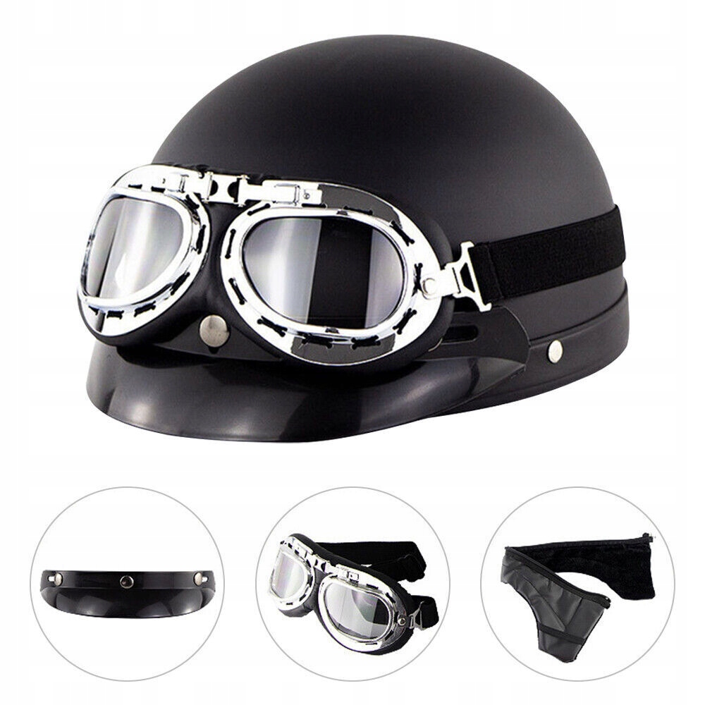 KASK MOTOCYKLOWY Z GOGLAMI OCHRONNYMI, KASK NA SKUTER, MOTOROWER, CHOPPER Typ Otwarte / Jet