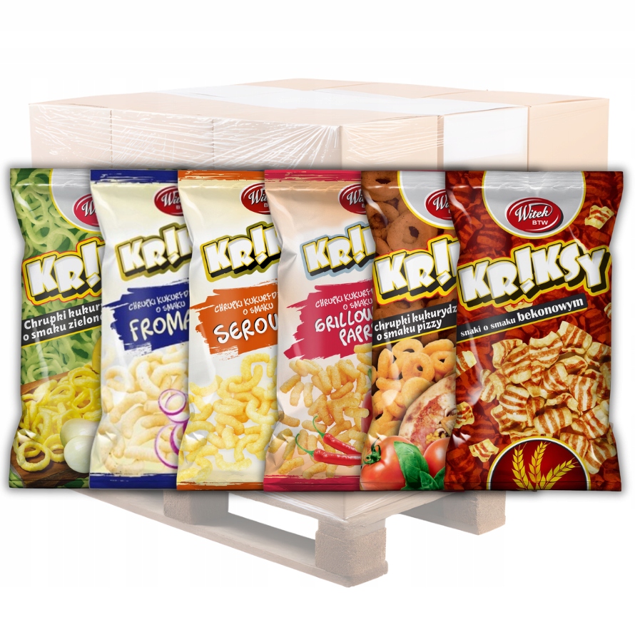 Kriksy MIX 60g -700 szt. Cebulka-Ser-Papryka-Pizza Bekon-Fromage-Jalapeno