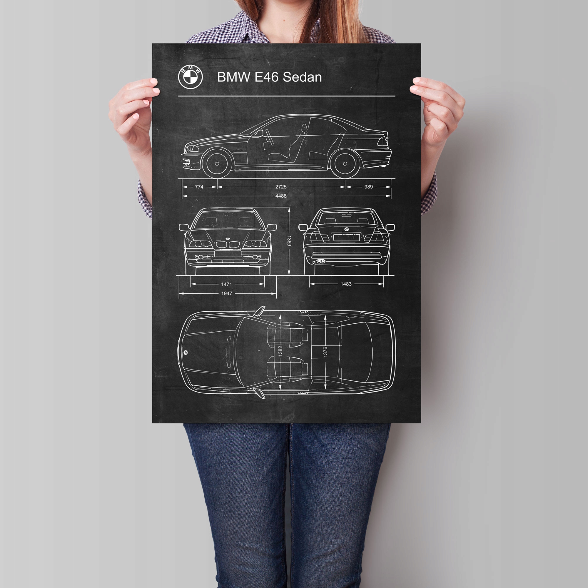 Plakat BMW E46 Sedan Retro Patent Schemat Marka inna