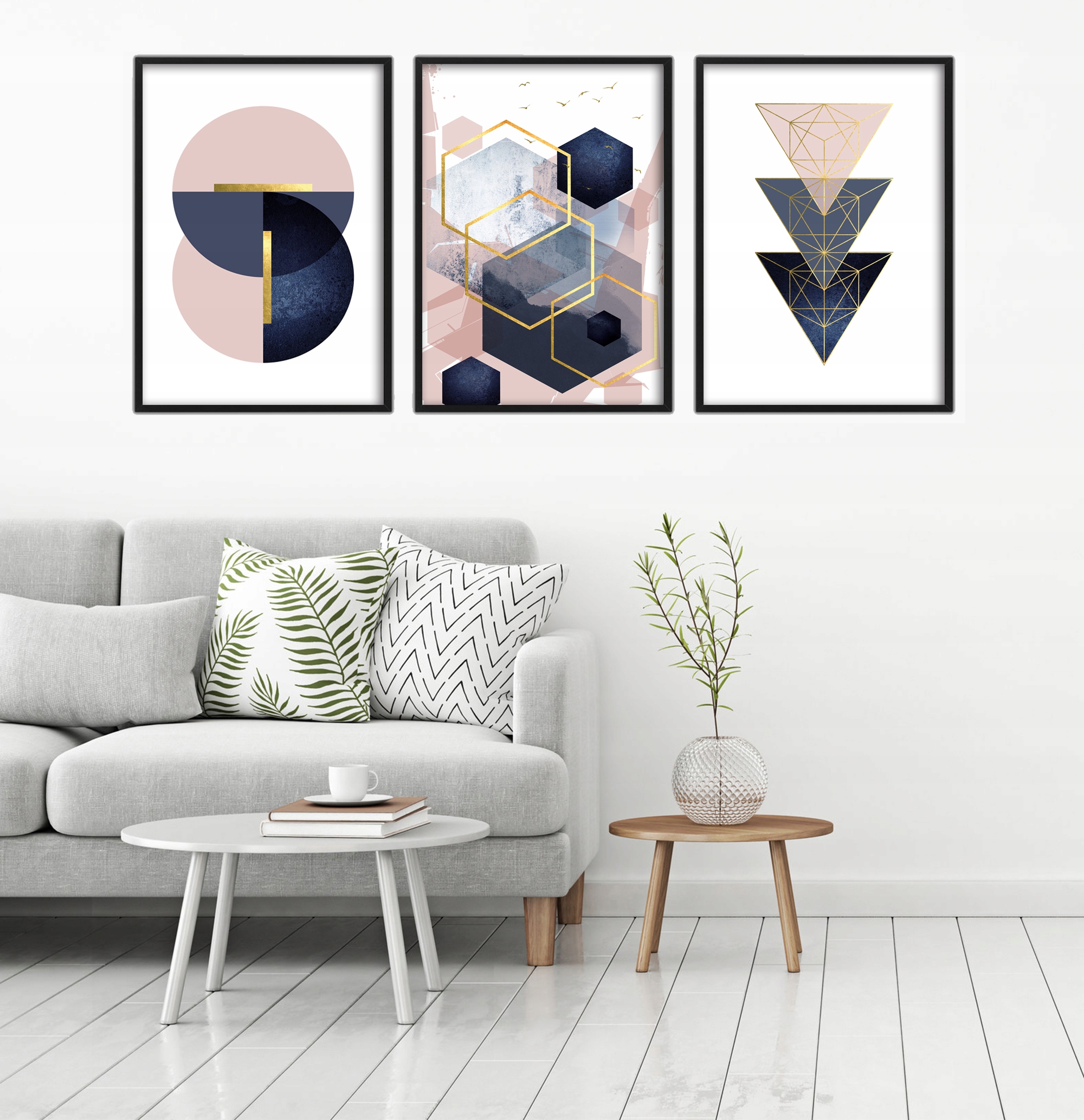 Plakaty grafiki ABSTRAKCJA ZŁOTE RÓŻ geometryczne Wysokość produktu 50 cm