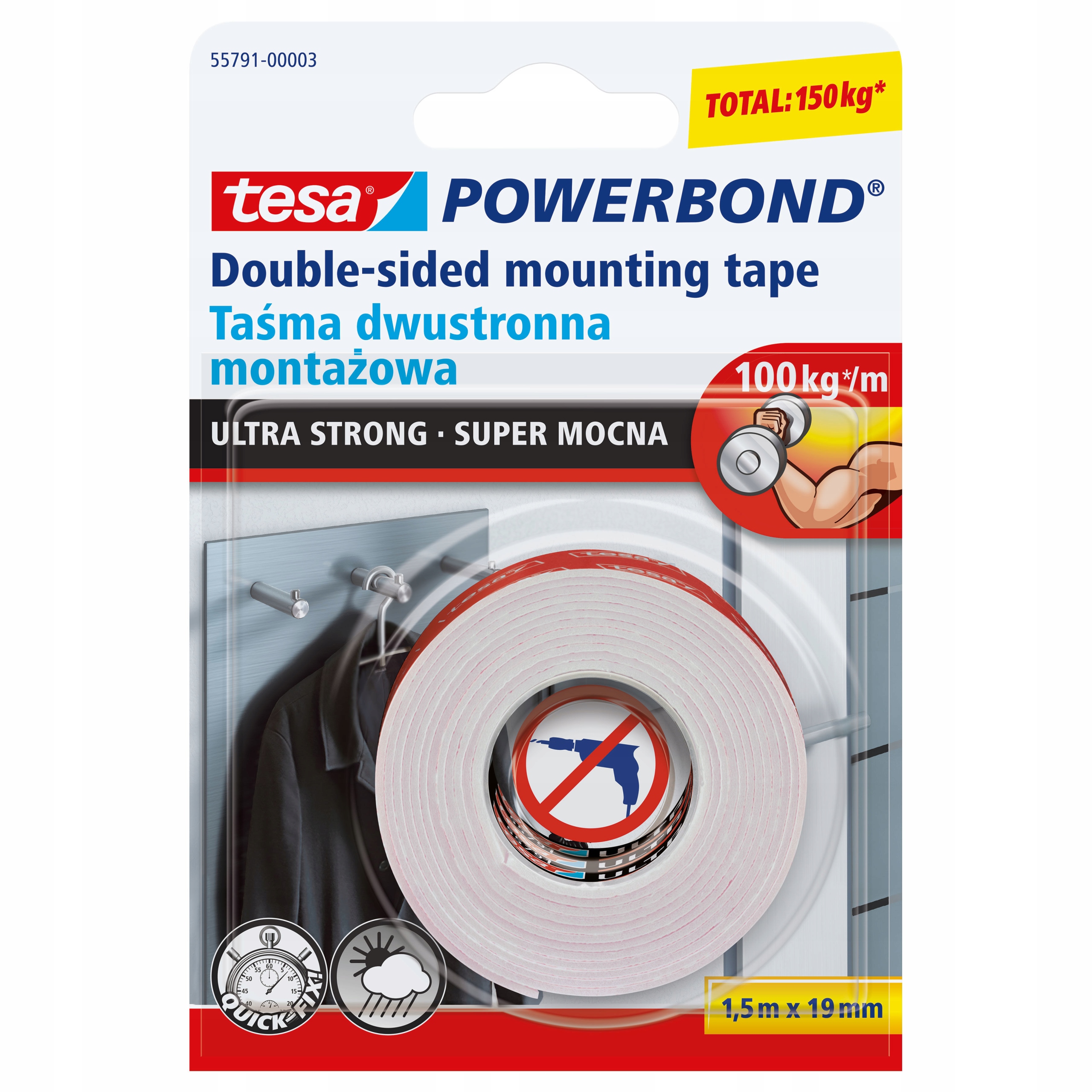 

Tesa Dwustronna taśma montażowa Ultra Strong 1,5m