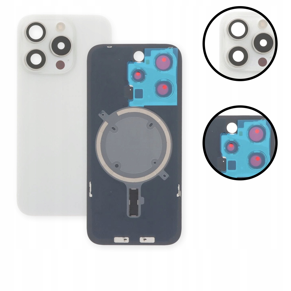 Tylna szyba, klapka baterii, panel tylny do iPhone 15 Pro, biała
