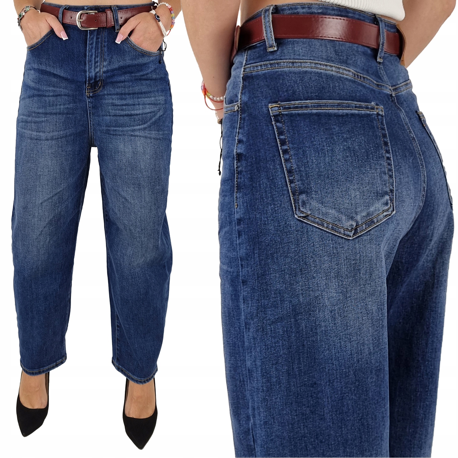 M.sara Spodnie damskie Balloon jeansy Szerokie Nogawki pasek 40/L