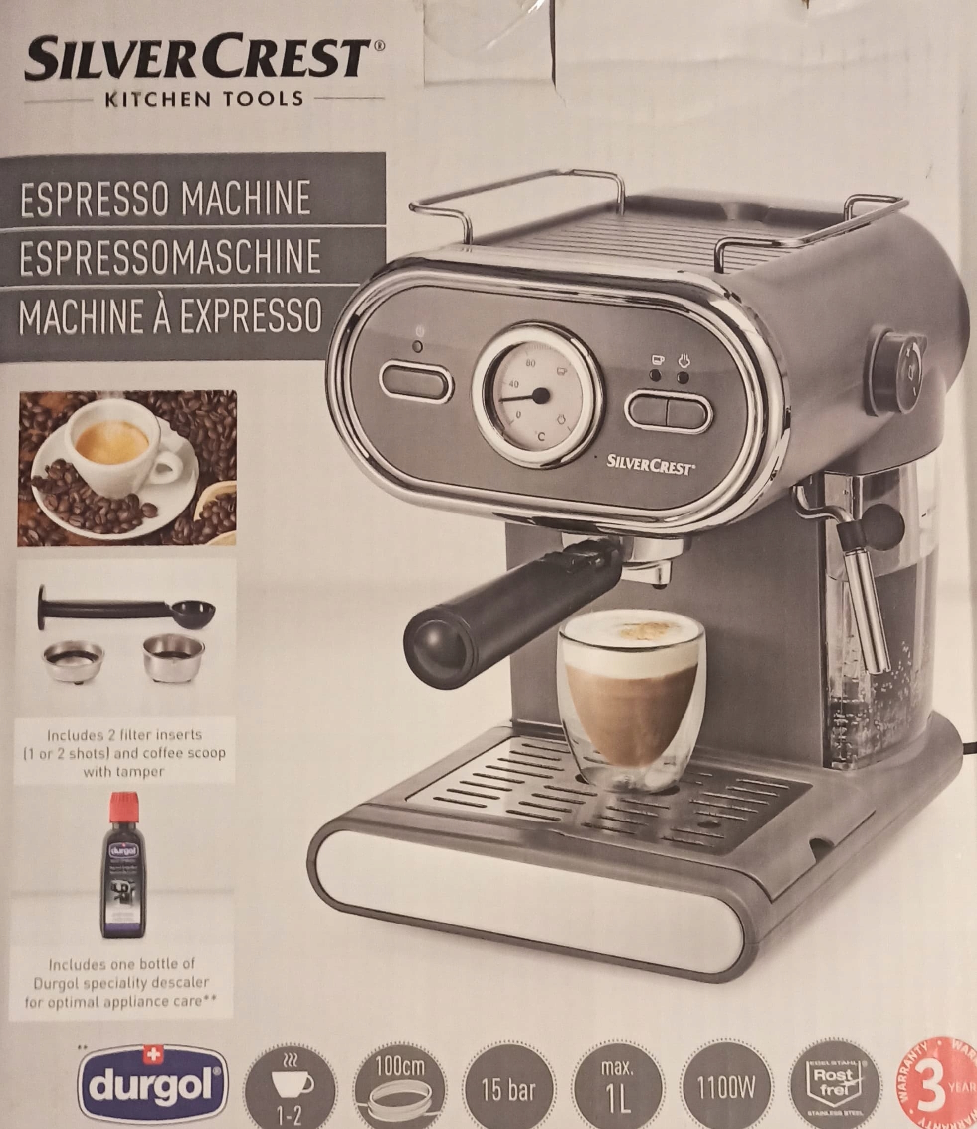 EKSPRES CIŚNIENIOWY KOLBOWY DO KAWY SILVERCREST RETRO 1050 W Model SEM 1100 D3