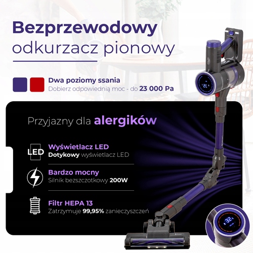 Bezprzewodowy Odkurzacz Pionowy AD 7061 PRO dla Alergików HEPA 13