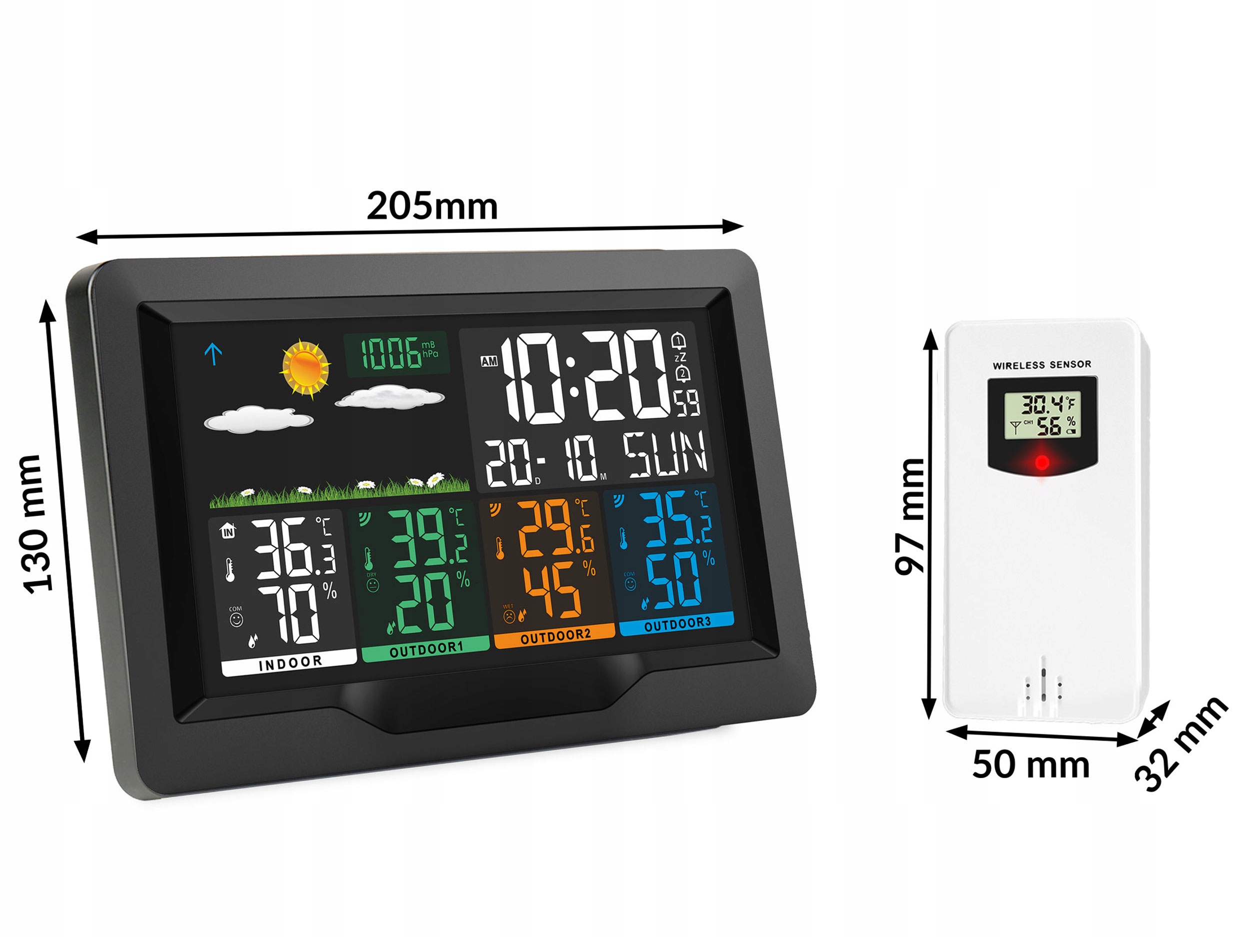 BEZPRZEWODOWA STACJA POGODOWA POGODY HIGROMETR 3 CZUJNIKI Kolor czarny
