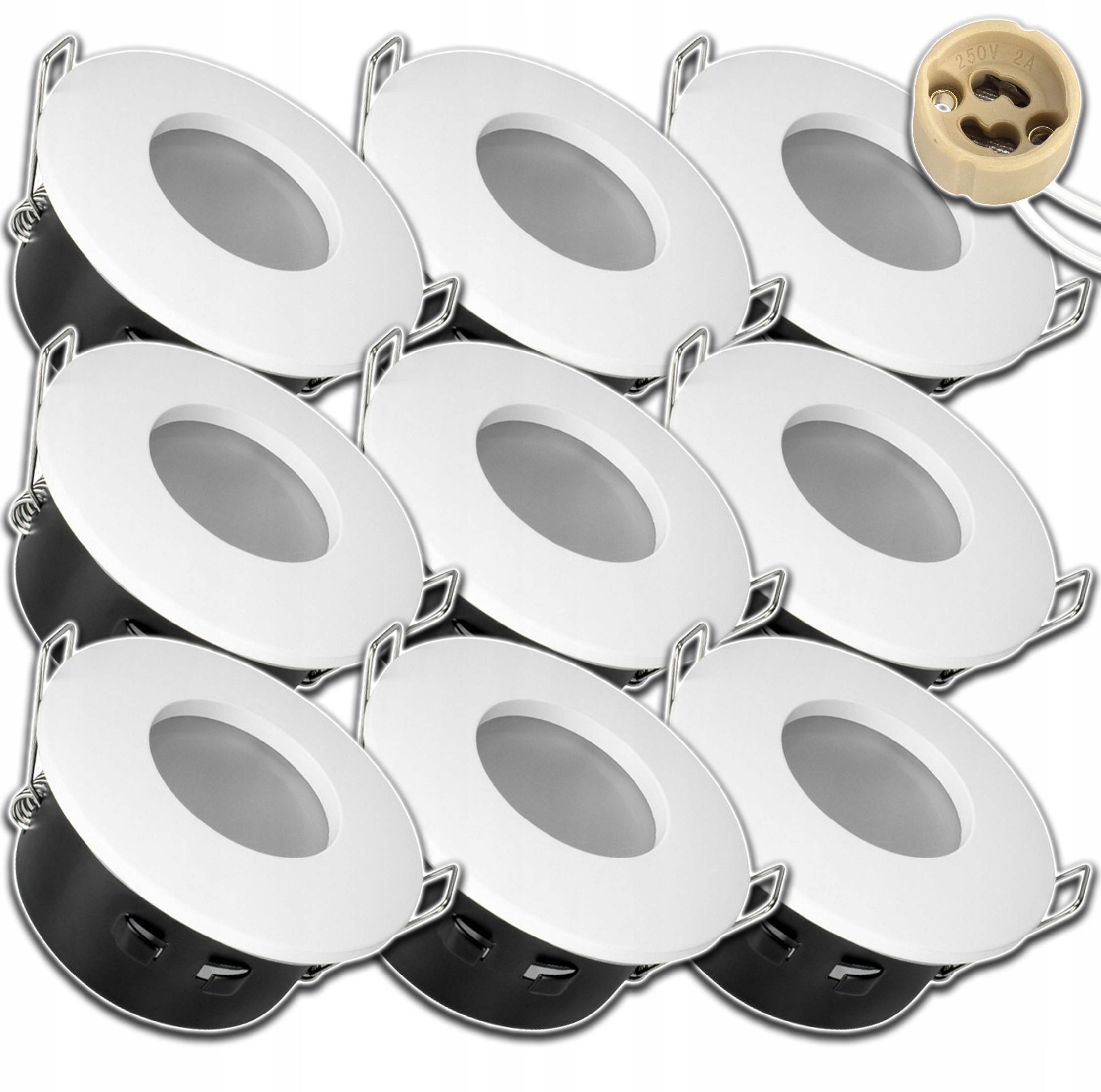 9 x Zapuštěné Kulaté Stropní Svítidlo Vodotěsné Podomítkové Zásuvka GU10
