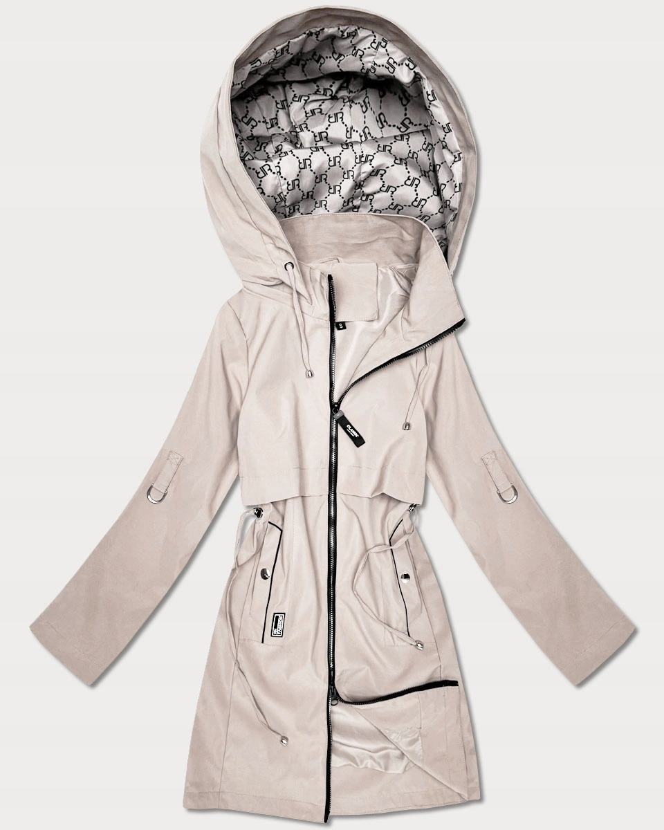 Tenká Bunda Kapuce KK60409 Světle Béžová L (40)