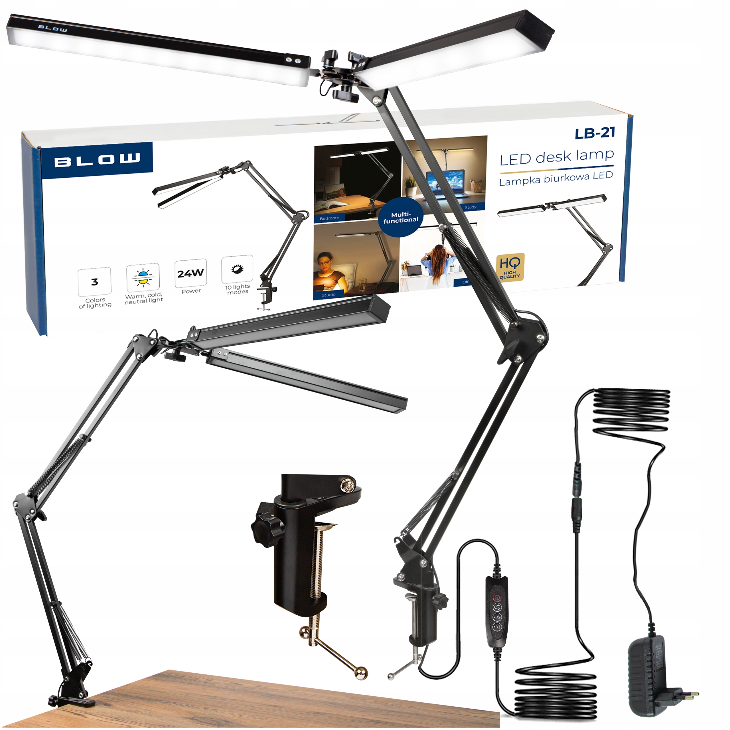 Lampka Na Biurko Led Biurkowa Podwójna Lampa Kreślarska Nocna Regulacja