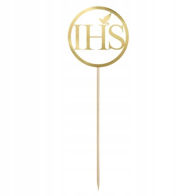 DEKORACJA na tort TOPER IHS pierwsza komunia ZŁOTY